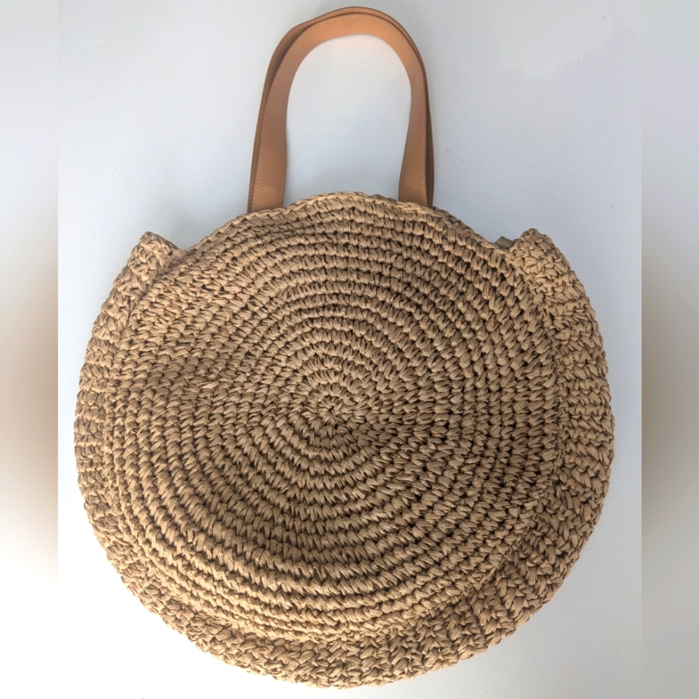 Woven Tan Beach Tote Bag